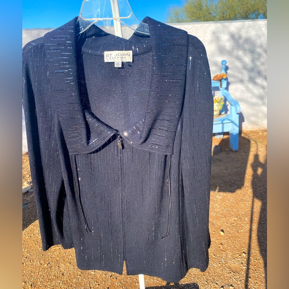 St. John Evening wear black zip-up with crystals